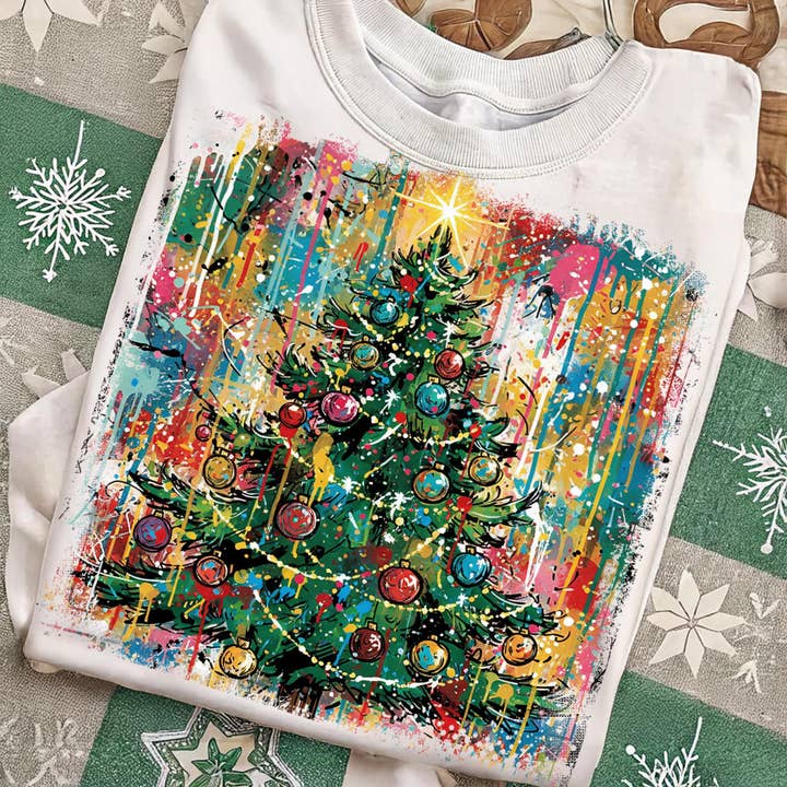 NVC Ecommerce LLC - Wholesale T-Shirt (Graphic) - Women's - Christmas Tree Shirt, Brushstroke Christmas Sweatshirt0