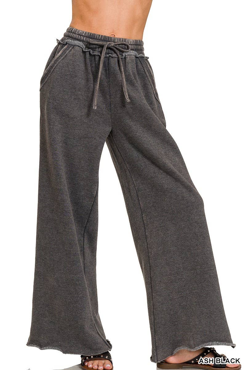 Vanilla Monkey – wholesale Lounge Sweatpants/jogging bottoms – Women's – Acid Wash Fleece Palazzo Sweatpants With Pockets0