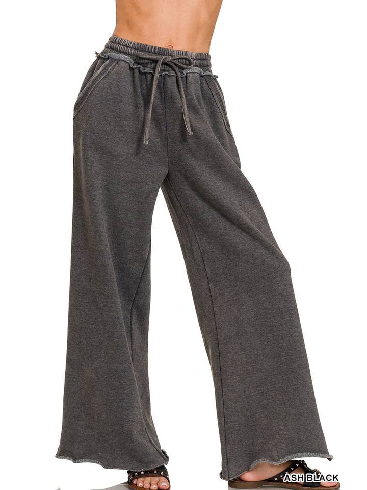 Vanilla Monkey – wholesale Lounge Sweatpants/jogging bottoms – Women's – Acid Wash Fleece Palazzo Sweatpants With Pockets