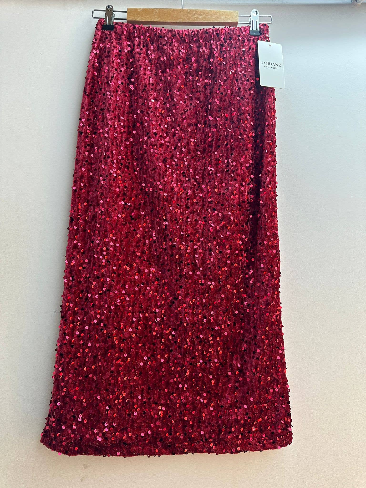 LORIANE - Wholesale Skirt - Women's - 6843 Glitter velvet skirt with back slit5