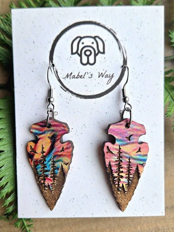 Arrowhead Engraved Wood Earrings for wholesale by Mabel's Way