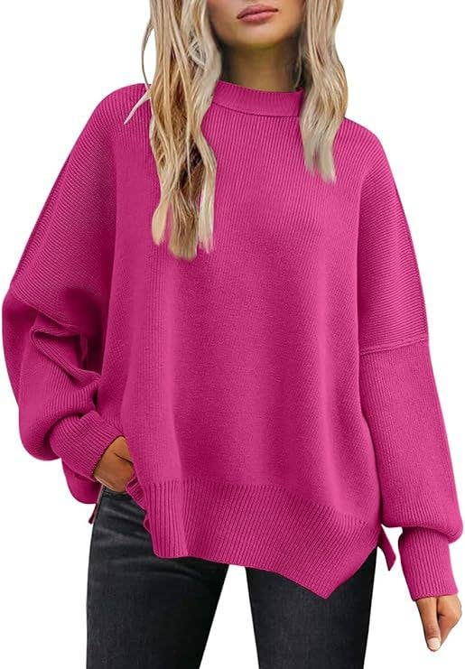 HIDDENBRAND - Wholesale Knit Sweater - Women's - Crewneck Batwing Long-Sleeved Slit Sweater9