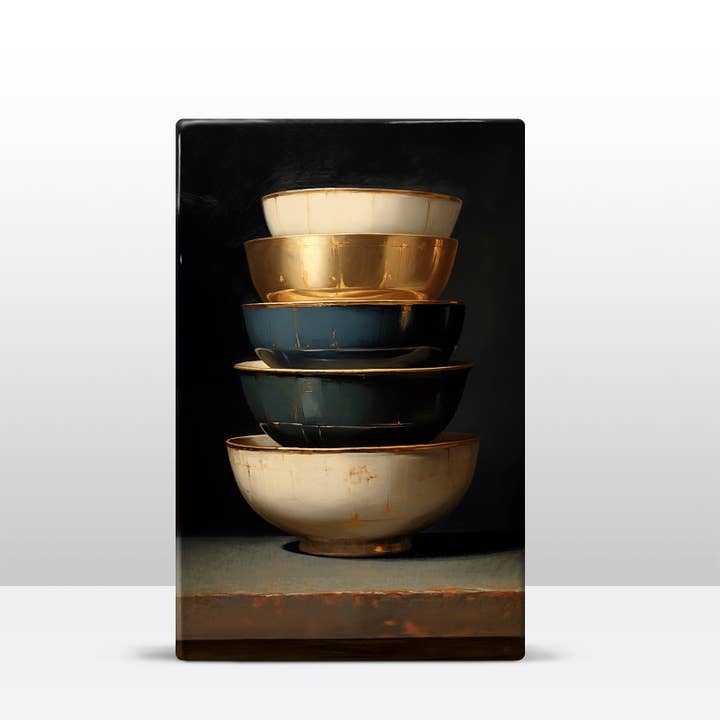 Laqueprint - Wholesale Kunstprint - Stapel kommen Goud - Blauw 22