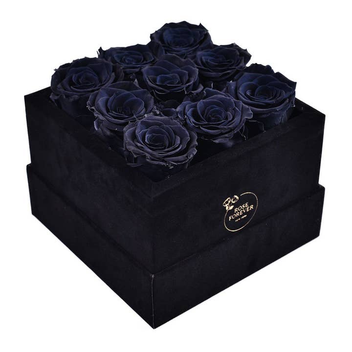 Rose Forever – wholesale Dried/pressed flowers – 9 Black Roses Black Velvet Eternity Roses Bouquet Gift Box