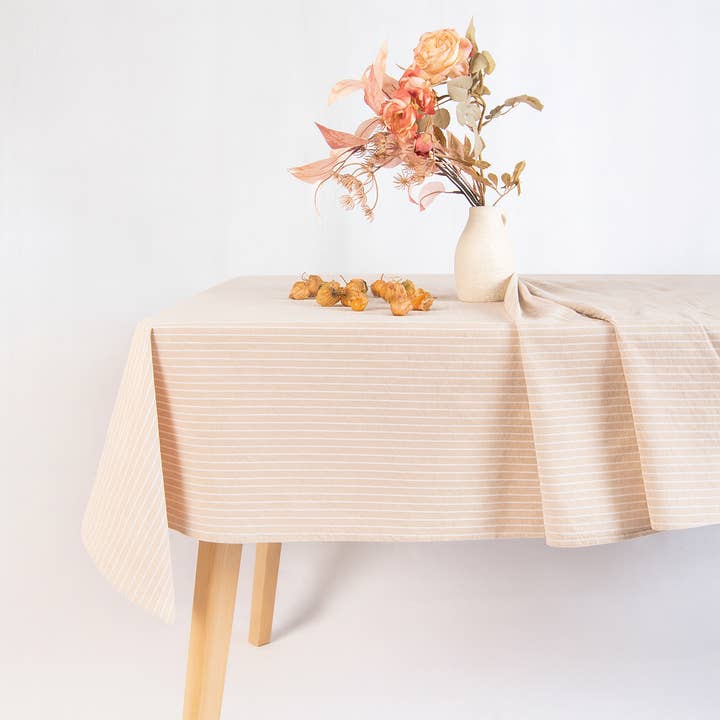 Monday Moose - Wholesale Tablecloth - Guaria Tablecloth (Beige/White Stripes)9