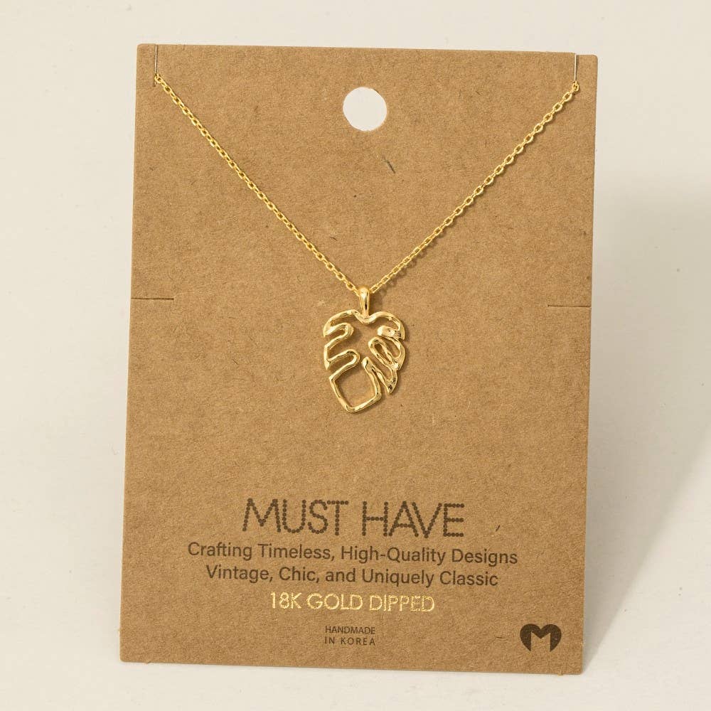 Fame Accessories - Wholesale Pendant/Charm Necklace - Monstera Cutout Pendant Necklace1