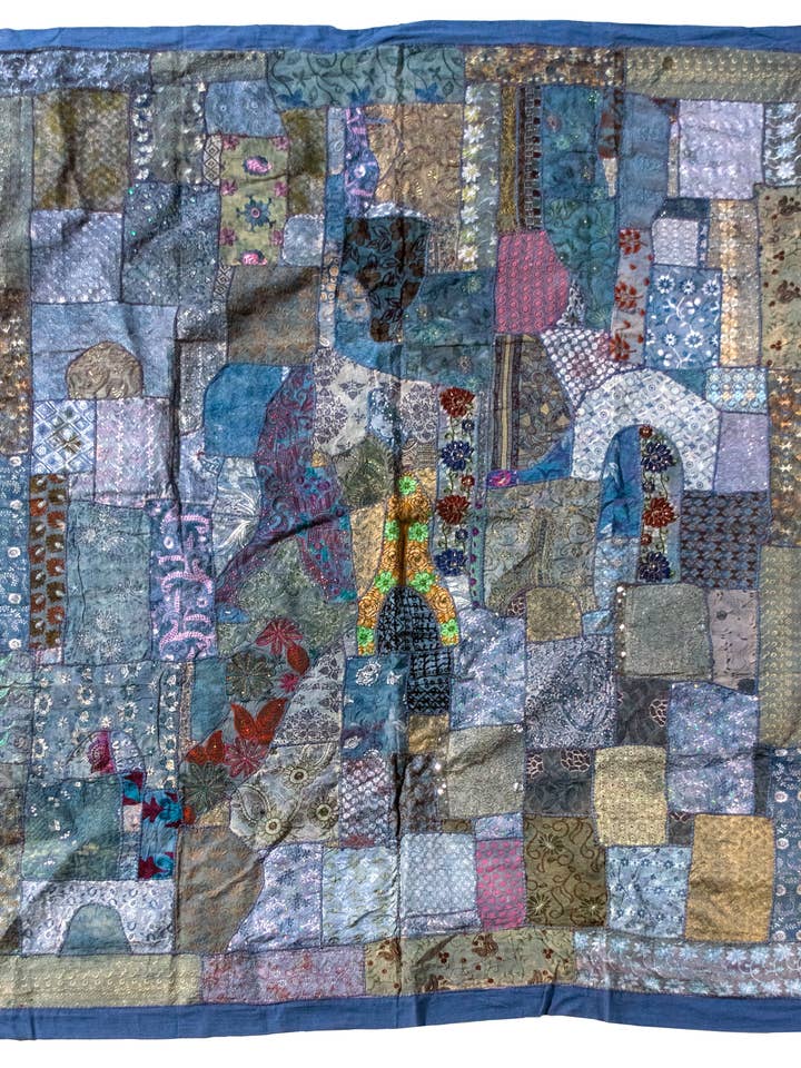 One of A Kind Vintage Quilt/Bed Cover-Blue Trim for wholesale by Vintage Addiction