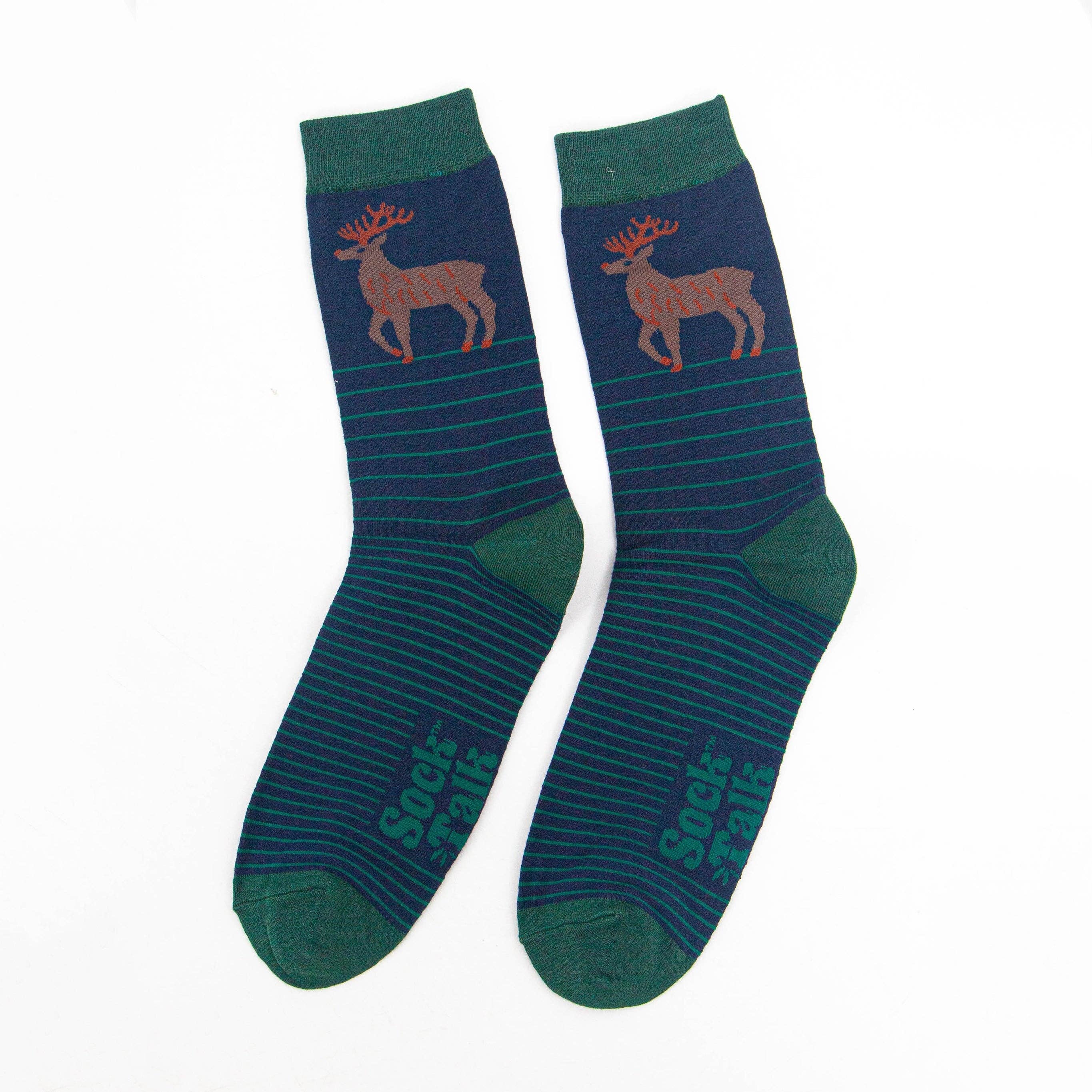 Sock Talk – Engroshandel Strømper - Herre – Bambusstrømper til mænd - Marineblå/Grøn, Stag Stripe1