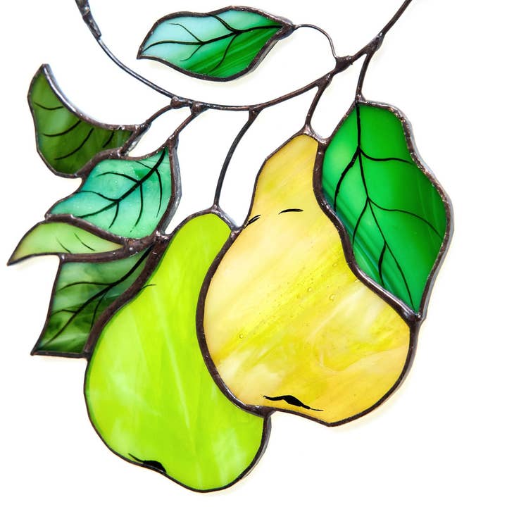 Pear Branch Stained Glass Suncatcher for wholesale by Avalglass