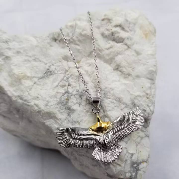 Eagle Wings Necklace - Gold & Silver for wholesale by The Pretty Jewellery