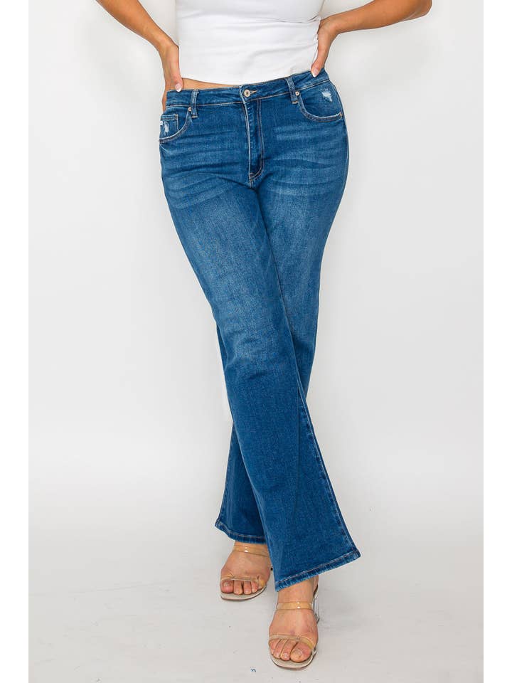 Blue PLUS SIZE HIGH RISE STRAIGHT LEG JEAN #BT5002X for wholesale on Faire13