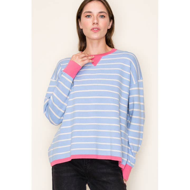 STACCATO - Wholesale Knit Sweater - Women's - OVERSIZED STRIPED COLOR CONTRAST CREW NECK LONG SLEEVE PULLO