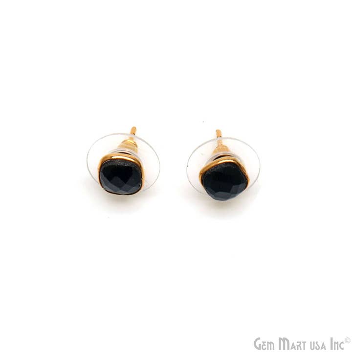 GemMartUSA - Wholesale Stud/post earrings - Gemstone Cushion Shape 6mm Gold Plated Small Studs Earring14