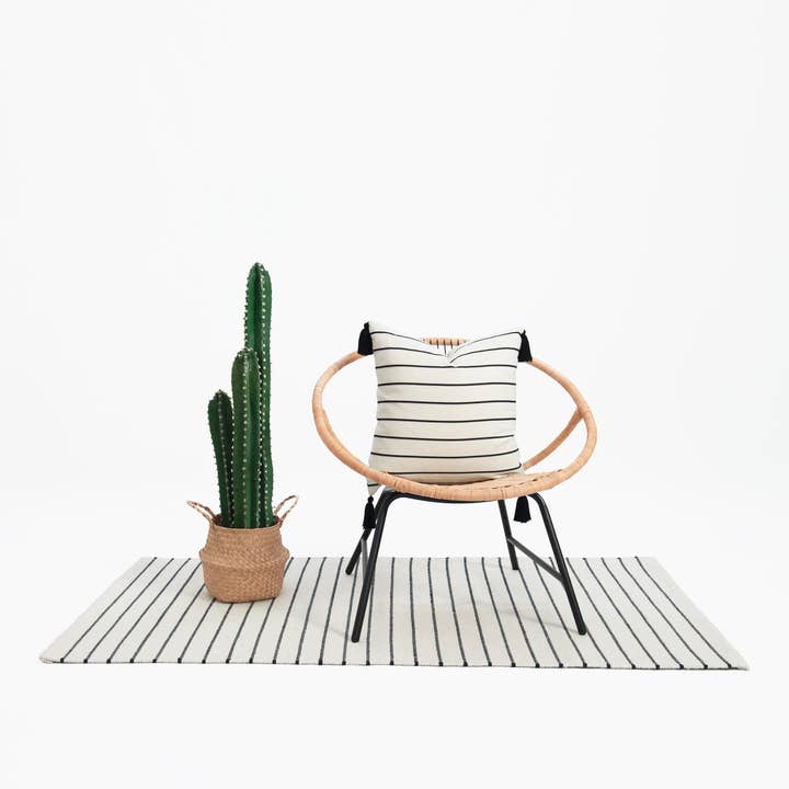 Moroccan Tassel Neutral Pillow Cover, Striped, Beige Black for wholesale by Hofdeco