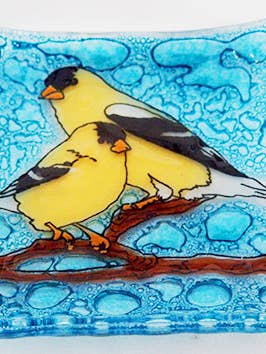 Gold Finch Bird Square Plate / Dish for wholesale by Pampeana