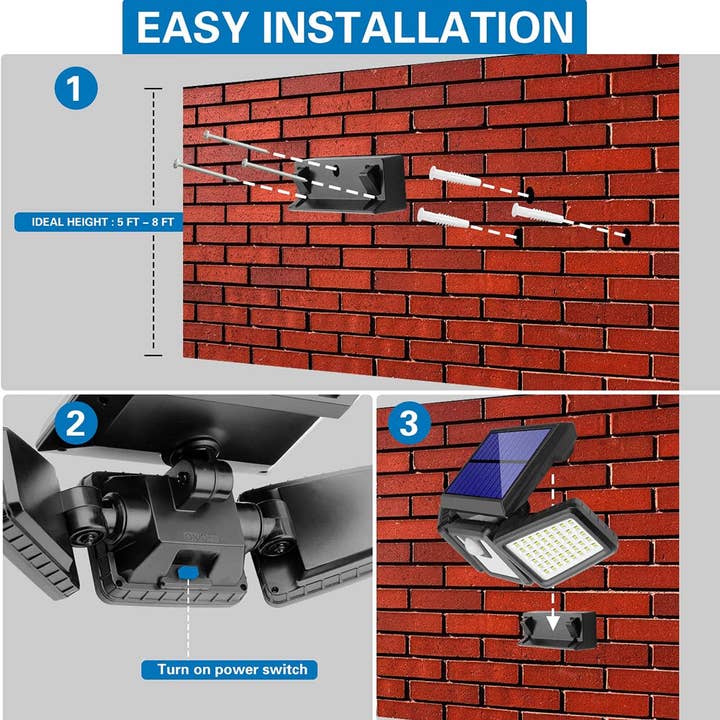 ENER-J – wholesale Outdoor/lawn light – Solar Powered, 3 Heads LED Wall Light with Sensor11