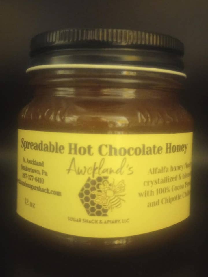 Spreadable Hot Chocolate Honey for wholesale by Awckland's Sugar Shack & Apiary