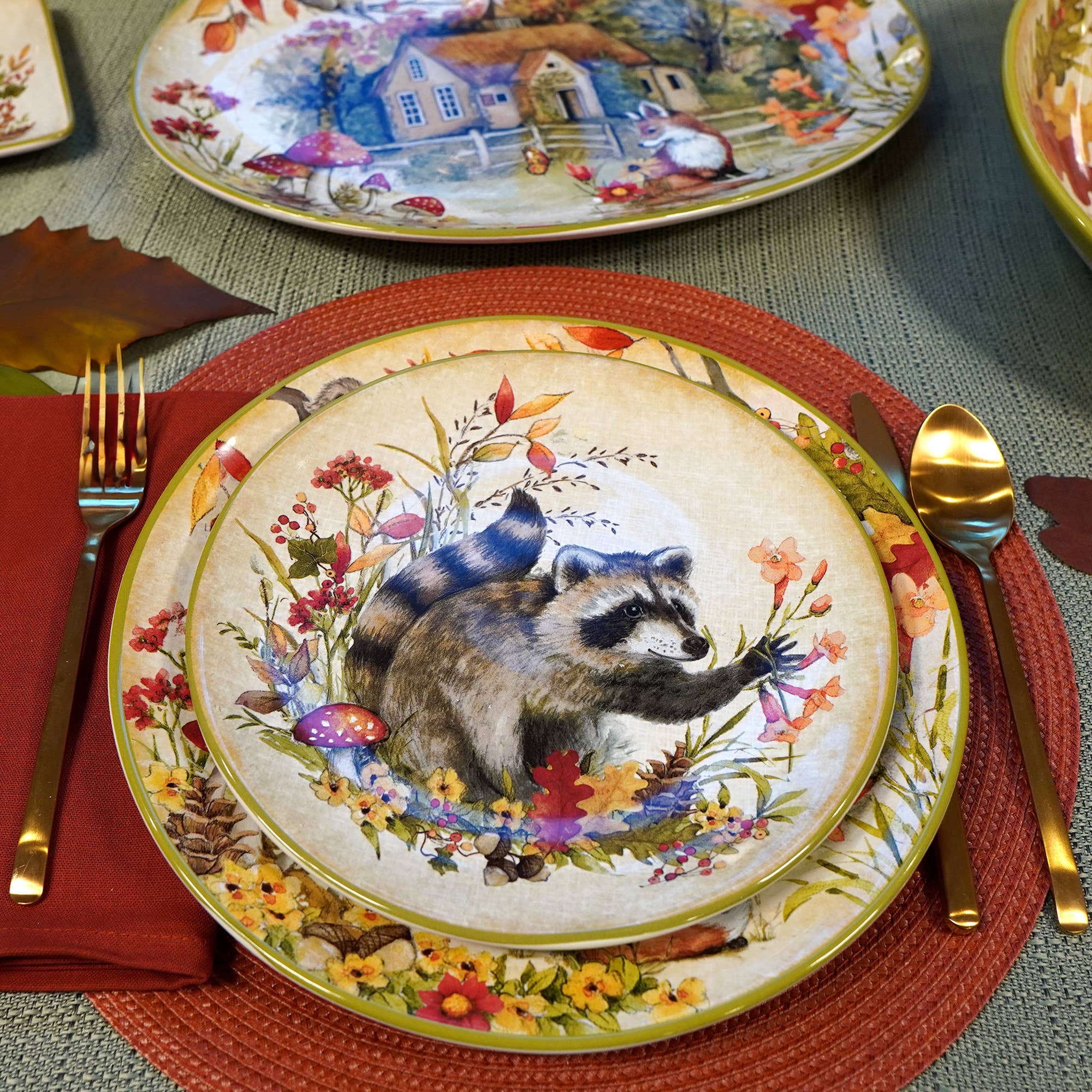 Certified International - Wholesale Appetizer Serveware - Woodland Critters Fall Dessert Plate 9in asst.2