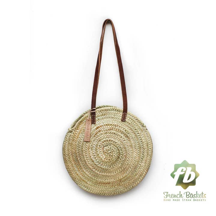 Beige/bruin Ronde strotas Leren lange handvatten Franse manden voor groothandel op Faire0
