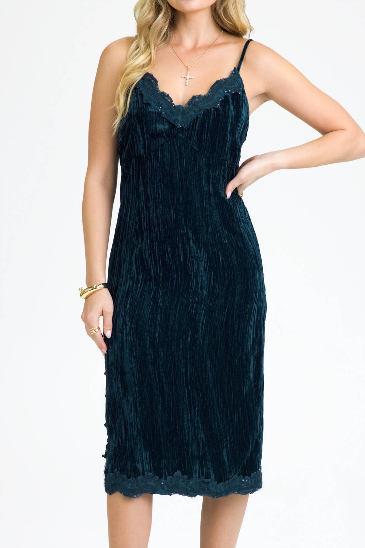 Miss Me - Wholesale Dress - Women's - CRUSHED VELVET MIDI DRESS - MD1862T9