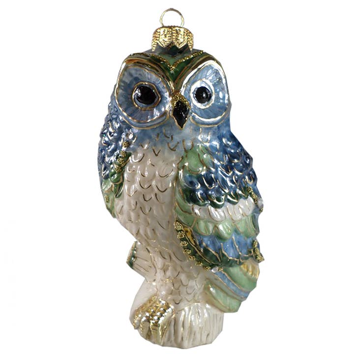 Christmas 0rnament Blue Owl- handpainted in Europe for wholesale by Koustrupco