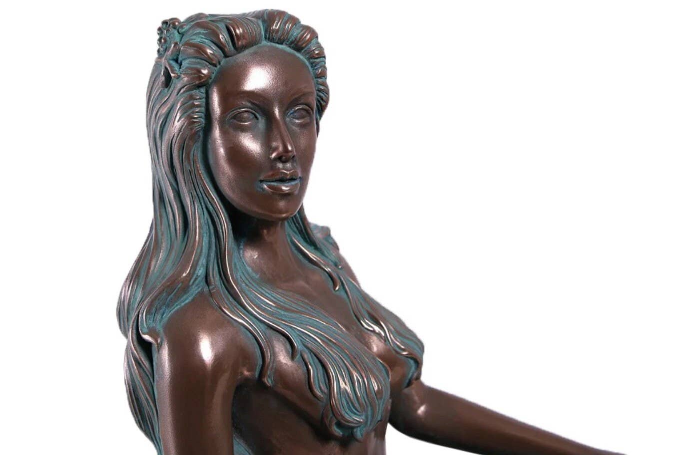 Nautical Tropical Imports - Wholesale Sculpture - Nerissa by the Sea Mermaid Large Sculpture Verde Bronze1