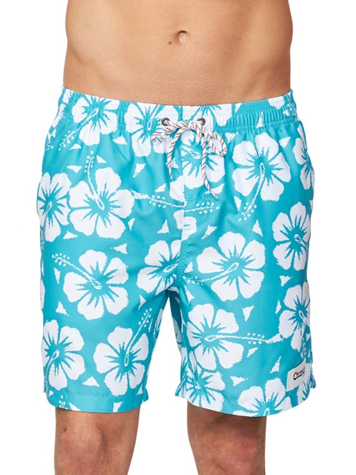 Mens - Swim Short - Hibiscus Aqua for wholesale by Okanui