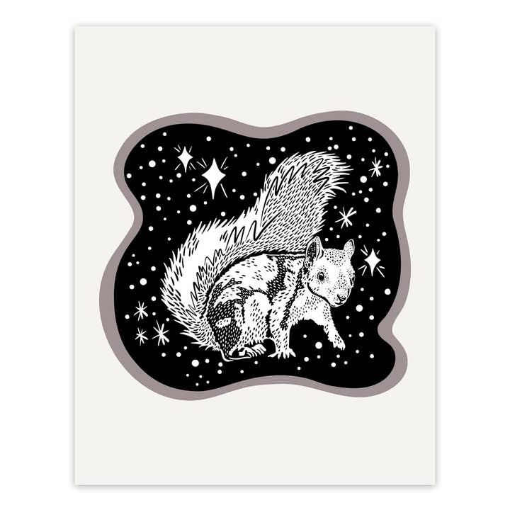 Starfangled Press - Wholesale Art Print - Cosmic White Squirrel Screenprint