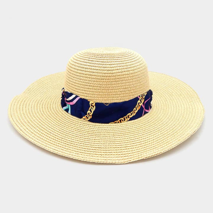 Wide Brim Printed Silk Fabric Straw Hat - Assorted for wholesale by HALLEE