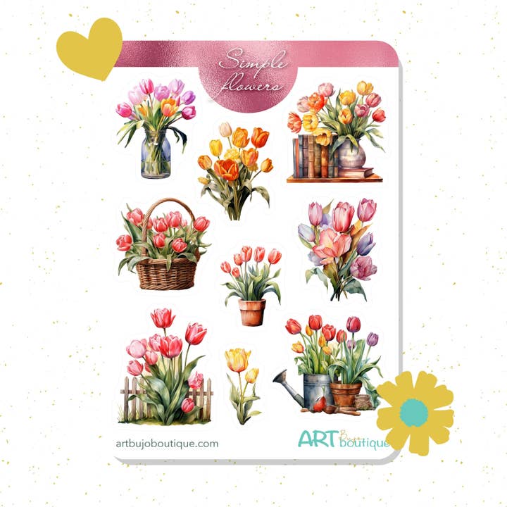 Feuille d'autocollants Tulipes Simples Fleurs pour la vente par Art Bujo Boutique