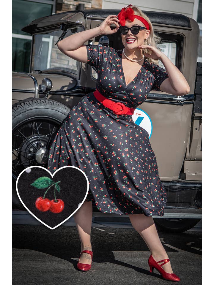 Dolly & Dotty - Wholesale Dress - Women's - Julia Black Cherry Print Midi Dress