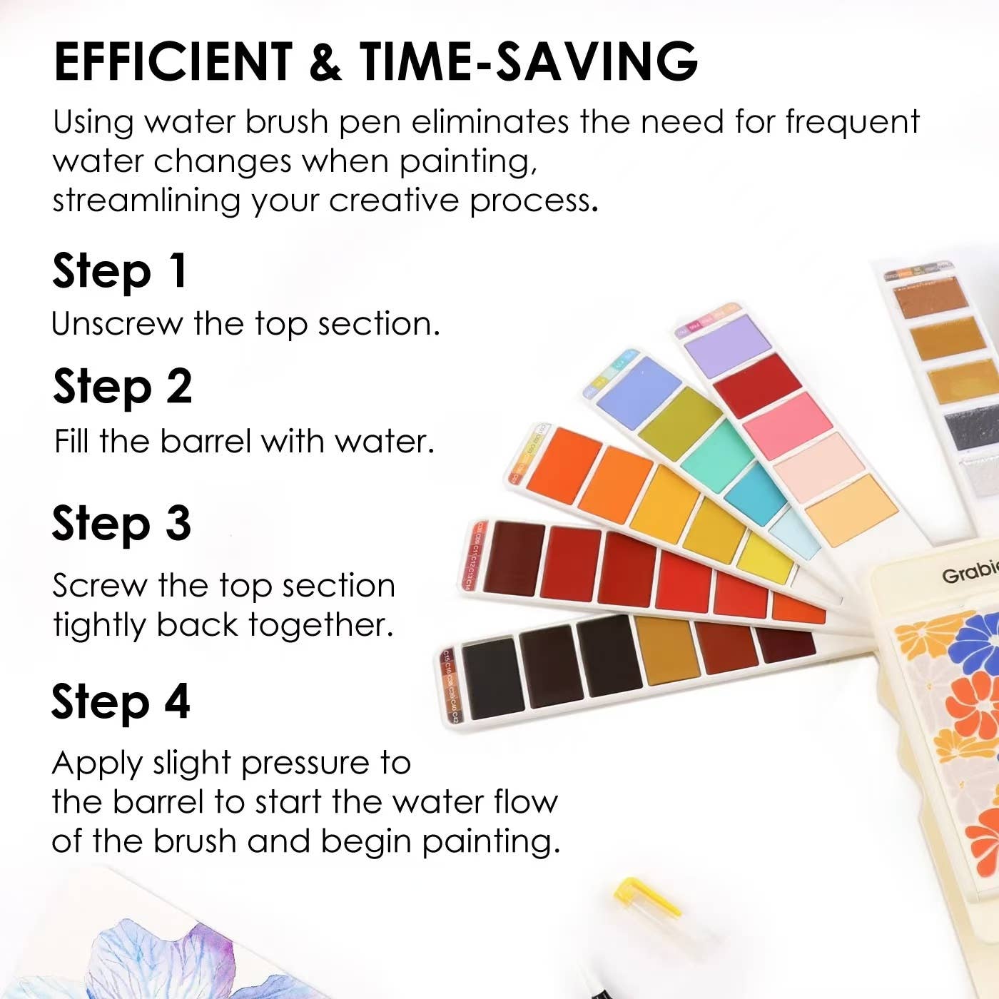Grabie - Wholesale Watercolor Paint - Foldable Watercolor Set Of 56 With Water Brush Pen4