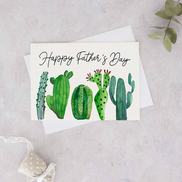 Happy Father's Day Watercolour Card, Father's Day Cactus Card, Father's Day Gift, Gift for Father's Day, Watercolour Cactus Card for wholesale by Wild Juniper Art Studio