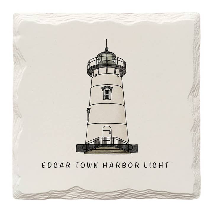 Edgar Town Harbor Lighthouse, MA | Hand-Drawn | Coaster for wholesale by The Doodle Brand
