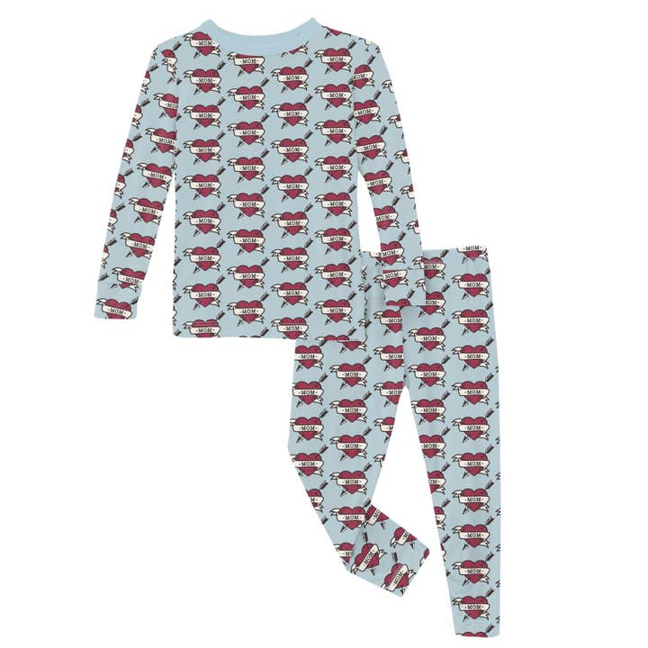 Print Long Sleeve Pajama Set in Mom Tattoo for wholesale by KicKee Pants