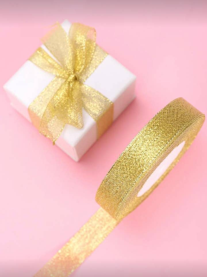 1roll Plain Gift Wrapping Ribbon (Silver - Gold) for wholesale by verona home and gift