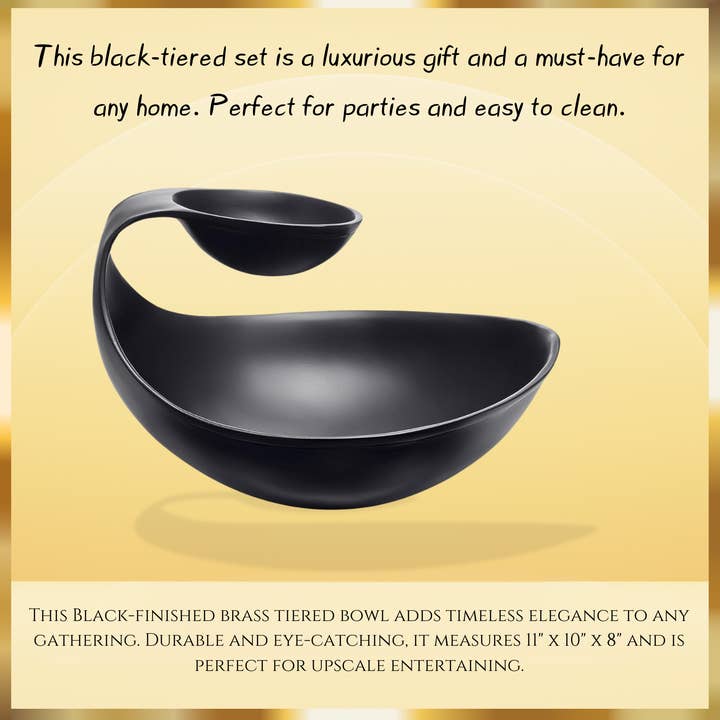 The Wine Savant / Khen Glassware - Wholesale Serving bowl - Chip and Dip Serving Bowl Black Tiered Snack Bowl2