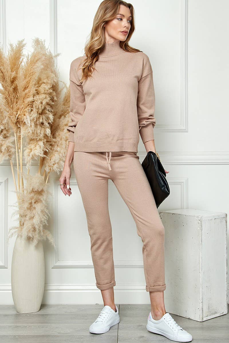 Cezele - Wholesale Lounge Set - Women's - Knit solid top and pants casual set
2