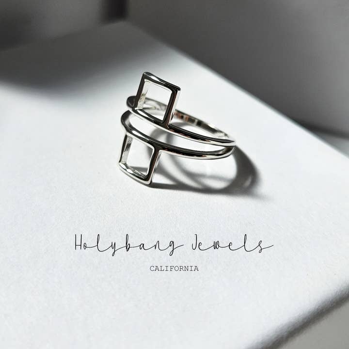 GEOMETRIC DOUBLE BAND RING - R-FT1206 for wholesale by HolyBang Jewels