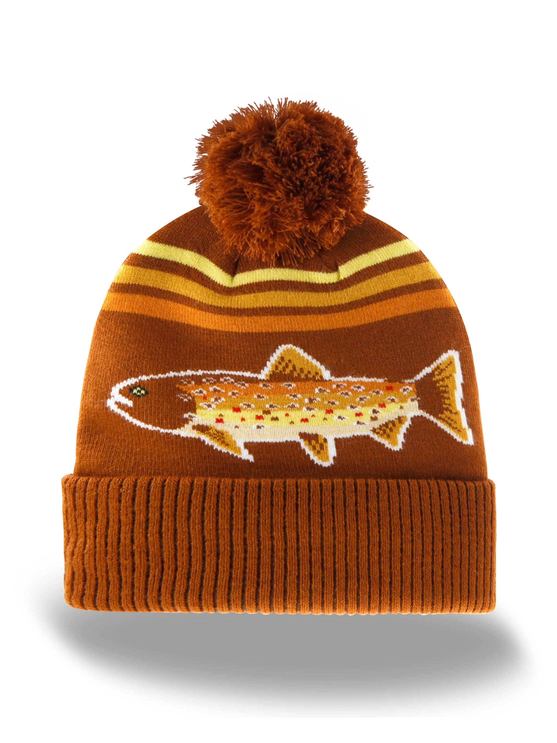 Northern Icons Creations INC – Engroshandel Beanie - Unisex – Regnbueørred Strikket Beanie Vinterhat med Pom Pom Fiskeri Udendørs Hytte Stil2