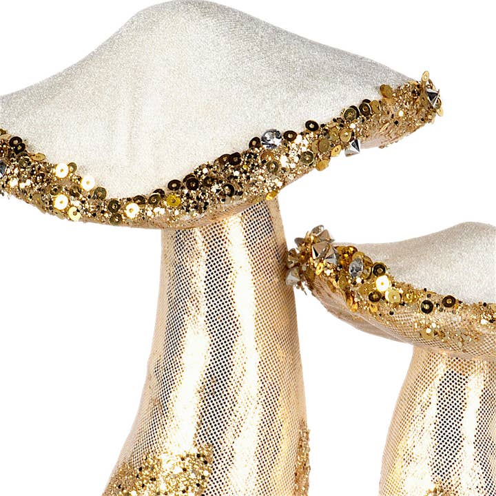 STP - Wholesale Christmas Decoration - 6.7" White and Gold Mushrooms Christmas Decoration2