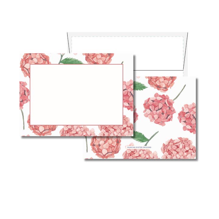 Cartes de correspondance Hortensia rose – Lot de 8, fabriqué aux États-Unis pour la vente par Duncan Sister Designs