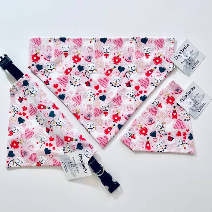 Hearts Over-the-Collar Pet Bandana - White Cat in Love for wholesale by ChickRocks