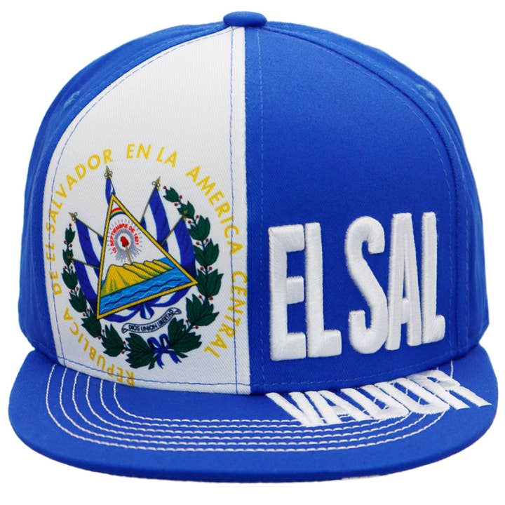 El Salvador Flag Split Guanaco Flat Bill Snapback for wholesale on Faire1