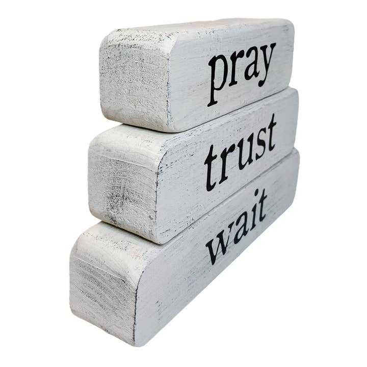 Joshua Jar - Wholesale Sign - Christian Gift – Pray Trust Wait – White Stacked Blocks2