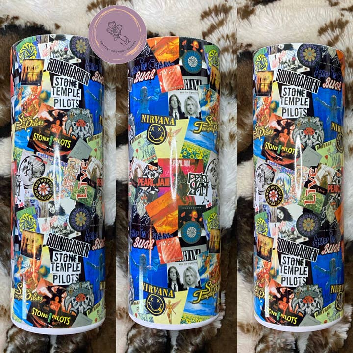 Drifting Dogwood Designs - Wholesale Insulated Mug/Tumbler - 90’s Rock Band Tumbler
