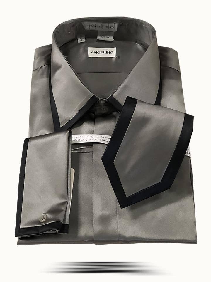 Angelino - Wholesale Button Down Shirt - Men's - Men's Fashion Silk Shirts SS-A Gray