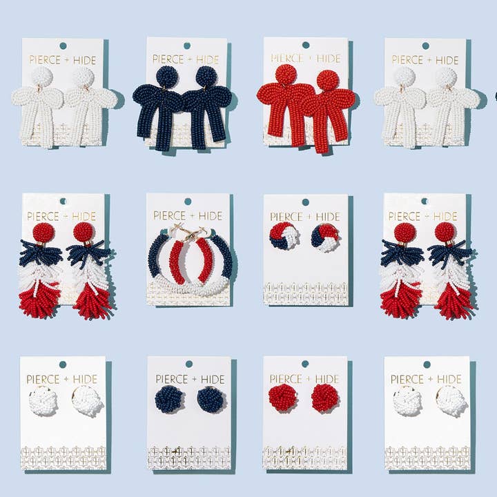 Pierce + Hide - Wholesale Tassel Earrings - Red White Blue Color Block Tassel Earring | Patriotic Tassel3