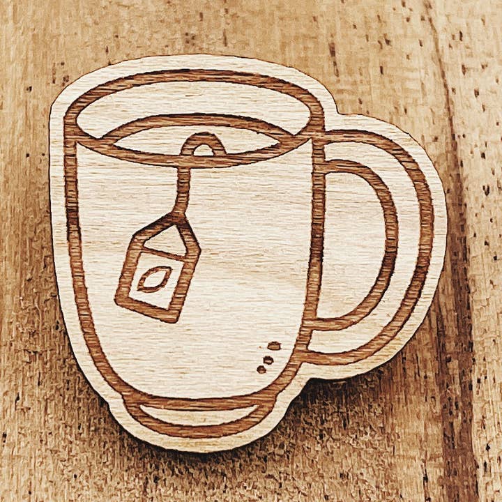 Cup of Tea Wooden Pin for wholesale by The Wooden Pin