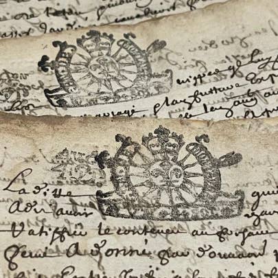 Monahan Papers - Wholesale Decorative Tabletop Object - Original 1600s Stamped Antique French Script Document Pages